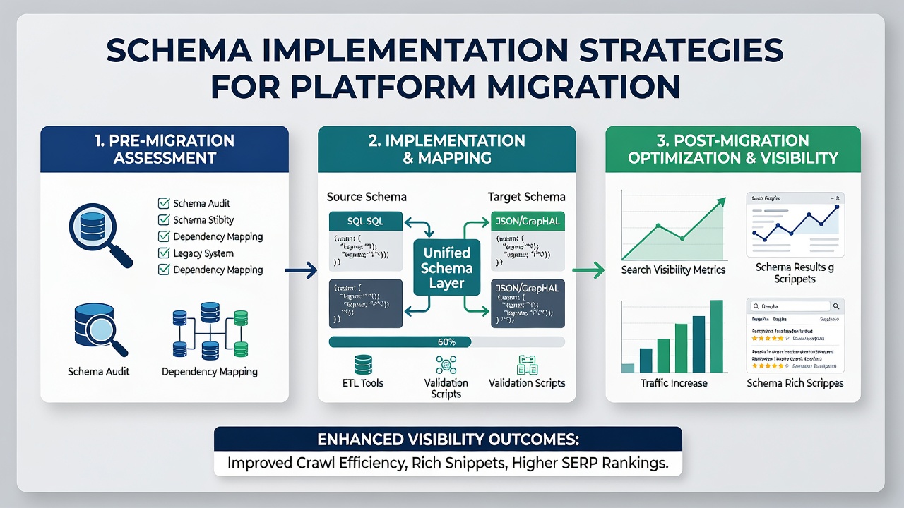 Screenshot of schema validation results overlaid on a platform migration timeline